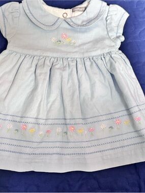 Carter's Pale Blue Peter Pan Collar Dress with Floral Embroidery